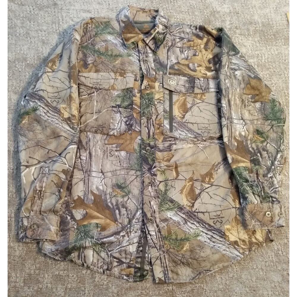 Game Winner Mens Size M Hunting Button Down LS Shirt Camouflage Magnetic Pockets